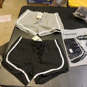 2 Pack Uratot Women's Black/Gray/White Trim Sport Shorts S NWT